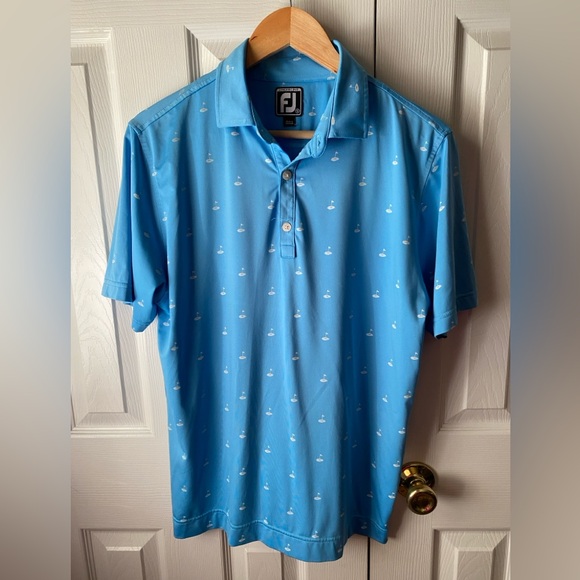 FootJoy Lisle Light Carolina Blue Athletic Fit Golf Print Performance Polo S - Picture 1 of 8